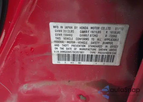 2013 Honda Fit Sport z USA, uszkodzony, nr VIN JHMGE8H57DC057801